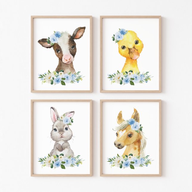 Animaux de ferme, Grange, Fleurs bleues, Garçon (Créateur téléchargé)