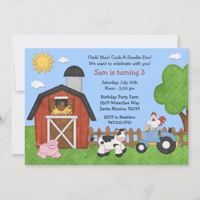 Animaux de ferme Invitation à la fête d'anniversai (Devant)