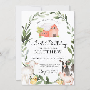Animaux de ferme Invitation d'anniversaire pour un
