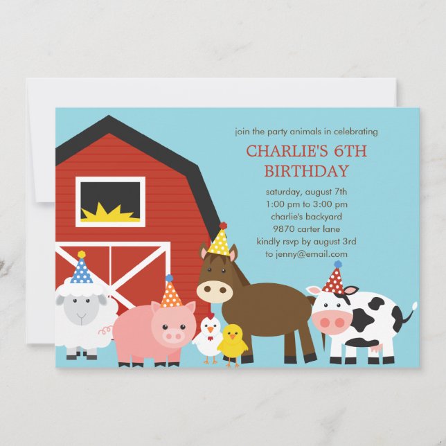 Animaux de ferme Invitation de fête d'anniversaire (Devant)