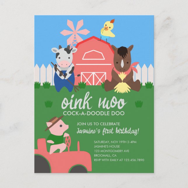 Animaux de ferme mignons Invitation de fête d'anni (Devant)