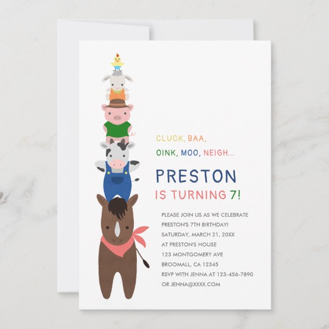 Animaux de ferme mignons Invitation de fête d'anni (Devant)