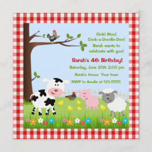 Animaux de ferme mignons Invitations de fête d'ann