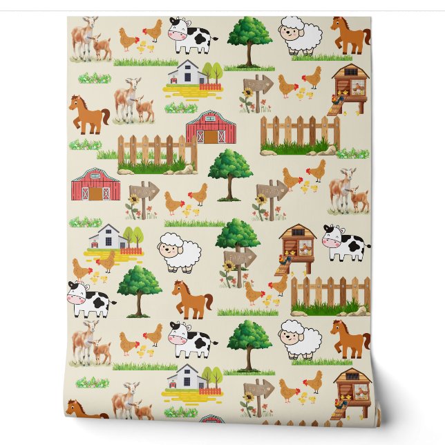 Animaux de ferme Papier peint de pépinière (Déroulement)