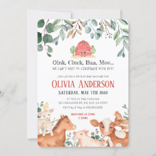 Animaux de ferme Parade Baby shower Invitation