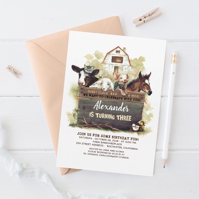 Animaux de ferme Pays Invitation d'anniversaire (Farm Birthday Invitations)