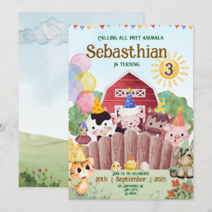 Animaux de ferme personnalisés Invitation de fête 