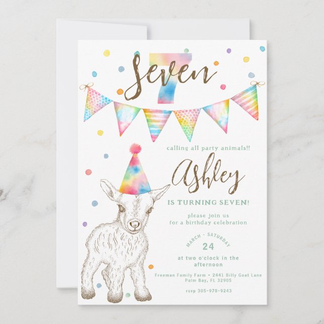 Animaux de fête Chèvre 7e anniversaire Invitation  (Devant)