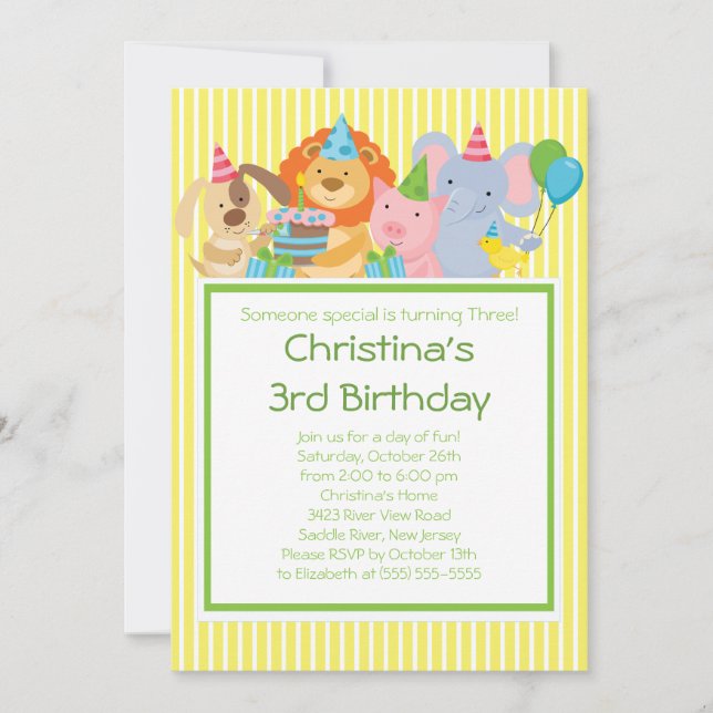 Animaux de fête d'anniversaire Invitations (Devant)