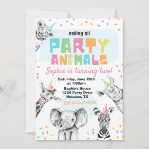 Animaux de fête Invitation d'anniversaire   Animau