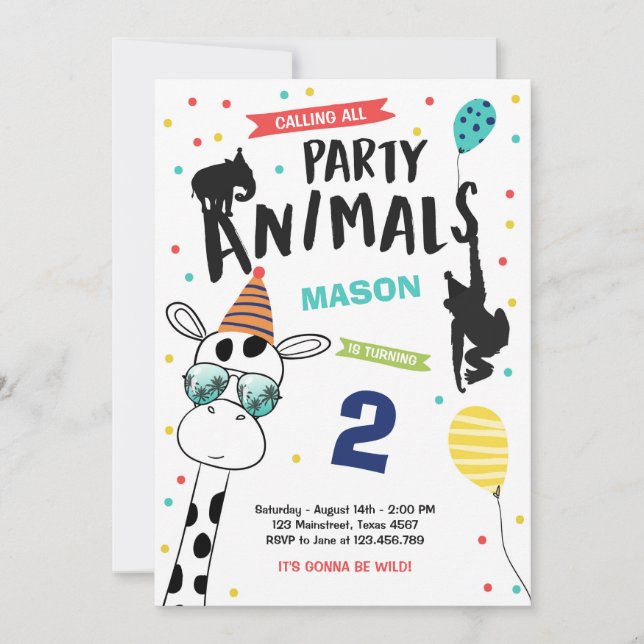 Animaux de fête Invitation Zoo Wild Black (Devant)