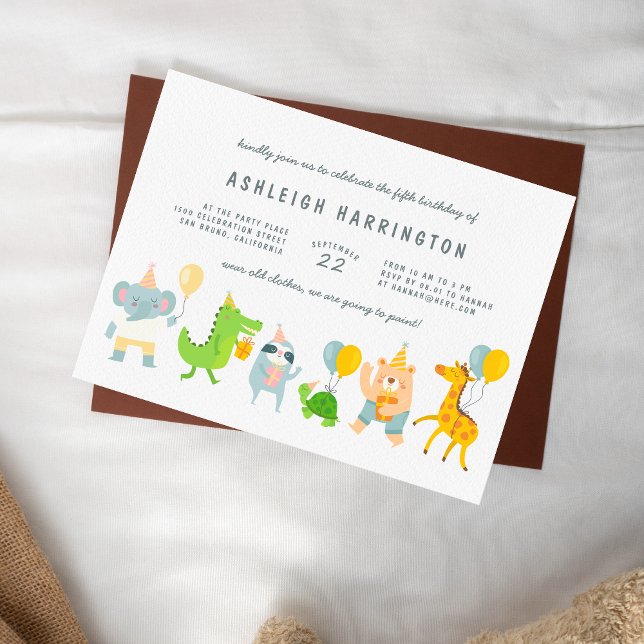 Animaux de fête pour enfants Invitations de fête d (The Card Front Mock-up)