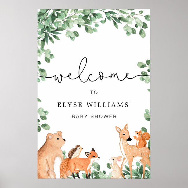 Animaux de forêt Affiche de bienvenue blanche (Devant)