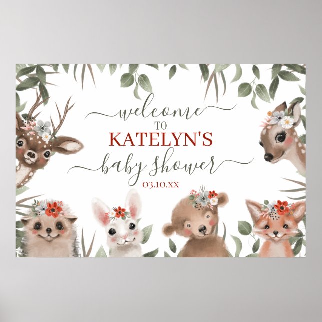 Animaux de forêt Affiche de bienvenue de verdure (Devant)