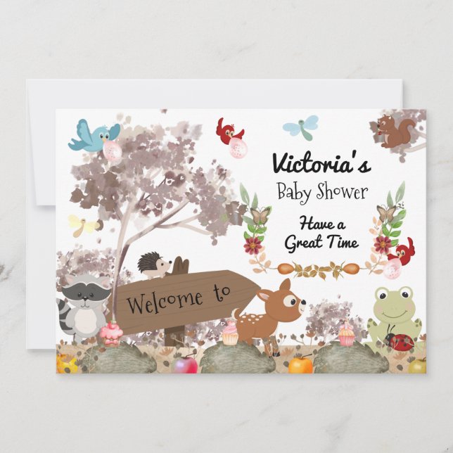 Animaux de forêt Baby bienvenue Invitation (Devant)