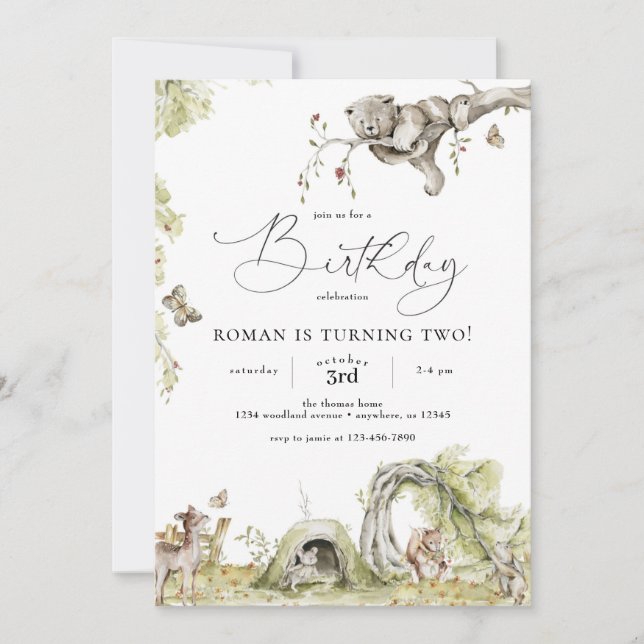 Animaux de forêt boisée Invitation d'anniversaire (Devant)