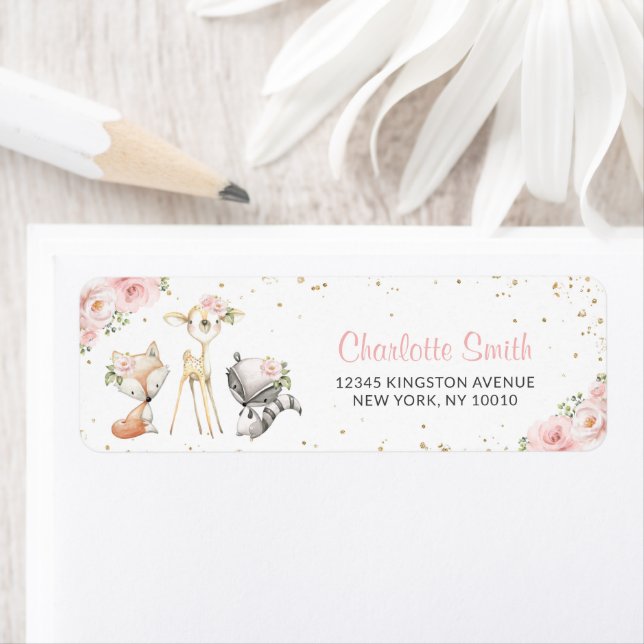 Animaux de forêt, Fleurs roses, Baby shower (En situation)