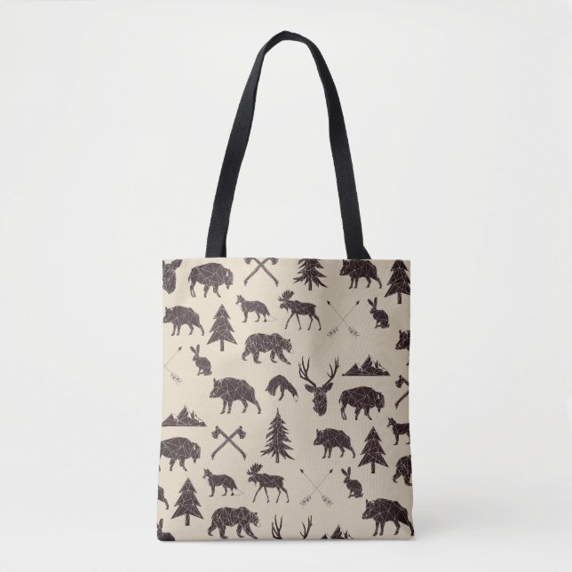 Animaux de forêt géométriques| Sac fourre-tout ani (Devant)