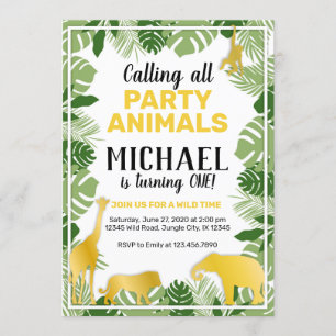 Animaux de la Jungle 1er Invitation anniversaire