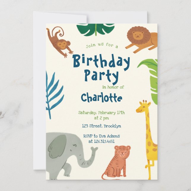 Animaux de la Jungle Amusants Invitation Anniversa (Devant)