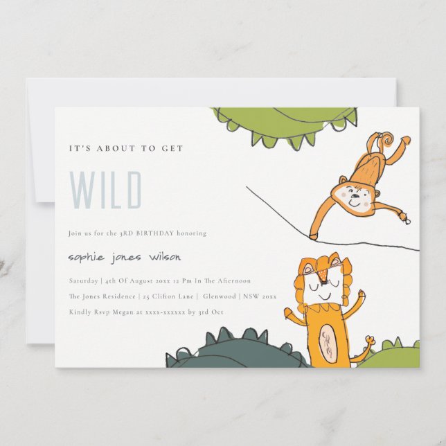 Animaux de la jungle sauvage mignonne Invitation d (Devant)