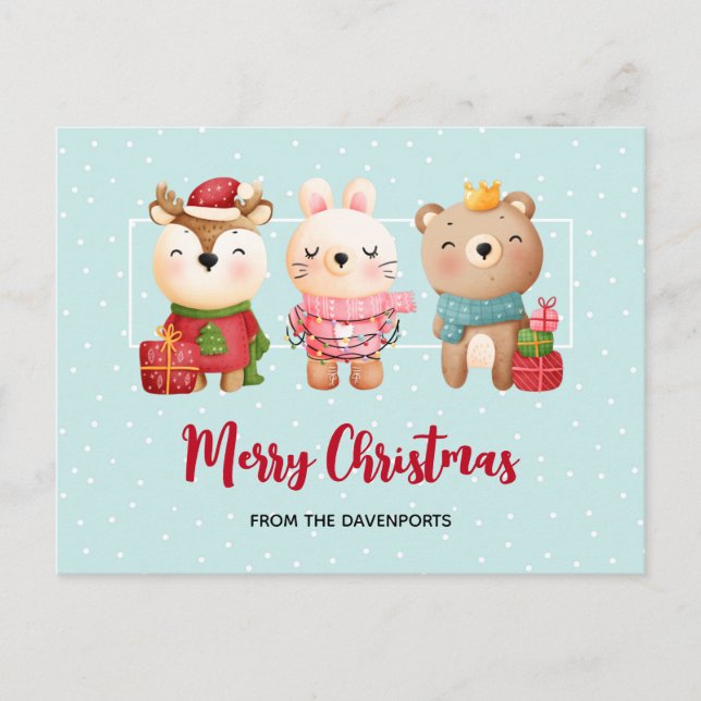 Animaux de Noël en tenue de fête Carte postale (Devant)