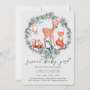Animaux des bois Baby shower Invitation fille