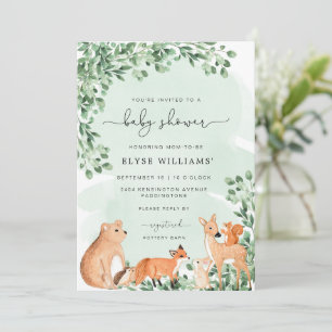 Animaux des bois Invitation Baby shower vert