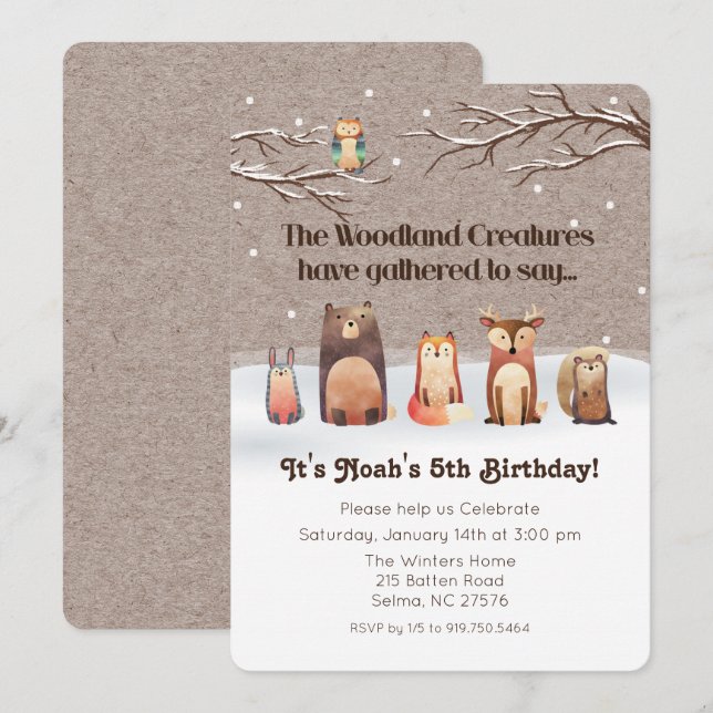 Animaux des bois Invitation d'anniversaire (Devant / Derrière)