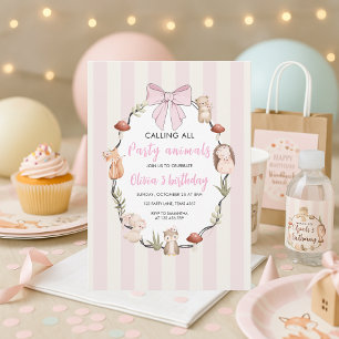 Animaux des bois Invitation d'anniversaire   Rose 