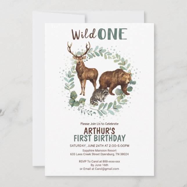 Animaux des bois Invitation d'anniversaire, Wild O (Devant)