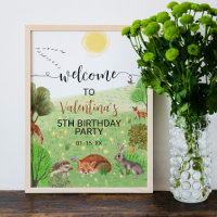 Animaux des bois Pré vert Affiche de bienvenue de 