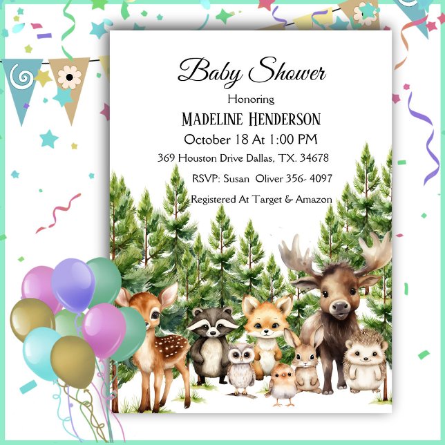 Animaux Des Bois Sur Invitation Au Baby shower For (Créateur téléchargé)