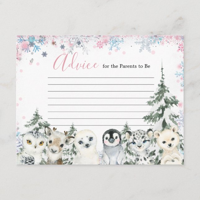 Animaux d'hiver Sexe Révéler Snowflakes Carte cons (Devant)