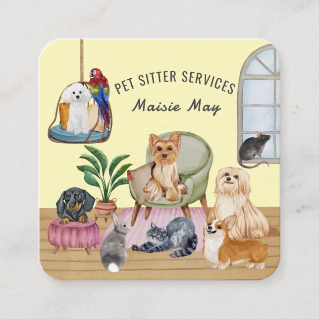 Animaux domestiques assis, Chien marchant, Carte d (Devant)