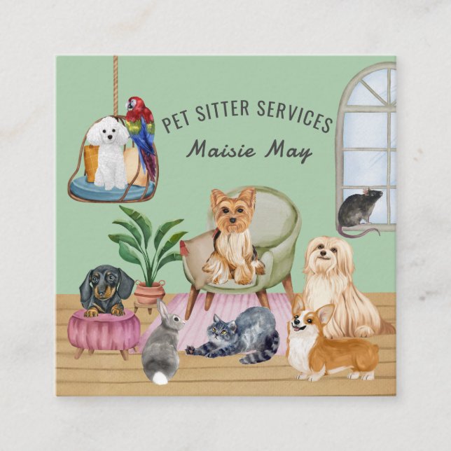 Animaux domestiques assis, Chien marchant, Carte d (Devant)