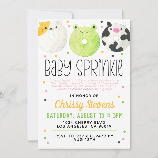 Animaux Donut Baby Sprinkw Douche Invitation (Devant)