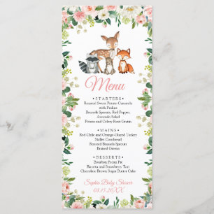 Animaux et Baby shower floral rose pâle menu plat
