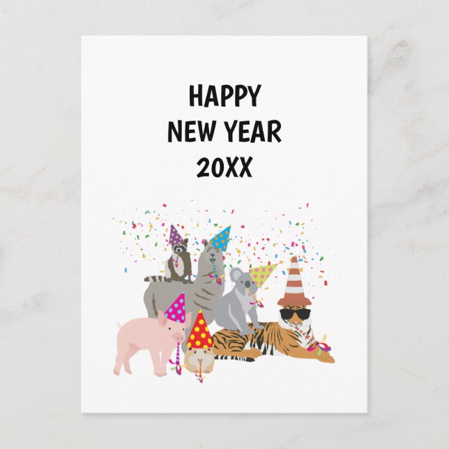 Animaux Fête - Animaux Vacances Carte Nouvel An (Devant)