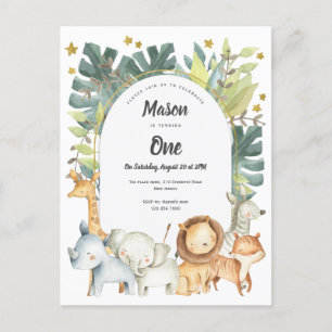 Animaux, Jungle invitation de premier anniversaire
