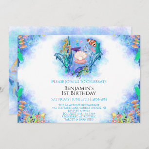 Animaux marins 1er anniversaire Invitation