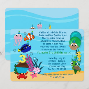 Animaux marins Invitations d'anniversaire sous la 
