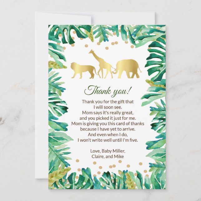 Animaux mignons de carte de remerciements de baby (Devant)