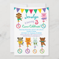Animaux mignons Invitation Anniversaire Unicycle C