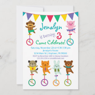 Animaux mignons Invitation Anniversaire Unicycle C