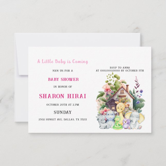 Animaux mignons Invitation Baby shower | Rose | Ho (Dos)