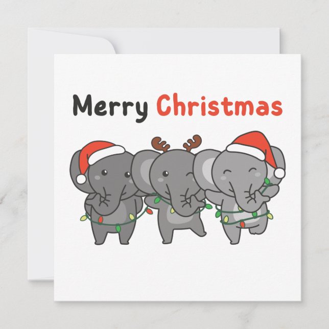 Animaux Noël Éléphants Invitation Joyeux (Devant)