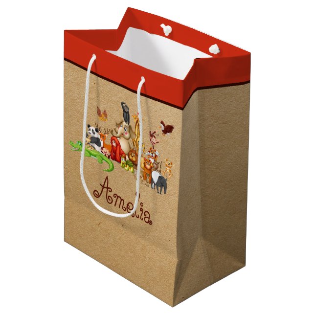 Animaux personnalisés Enfants Sac cadeau moyen (Devant Angle)