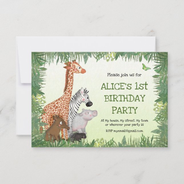 Animaux Safari invitation de fête pour enfants (pe (Devant)