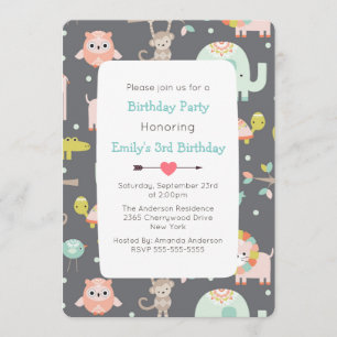 Animaux sauvages jolies et colorées Invitation de 